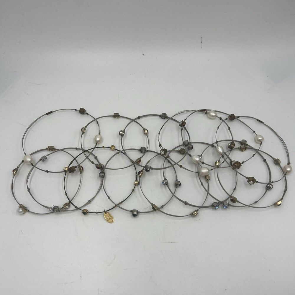 Seasonal Whispers Bangles Set of 14 Real Pearl  Crystal Stainless Steel Variety